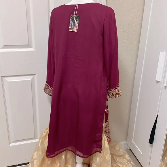 New Pakistani Indian Ethnic shalwar kameez burgundy color with beautiful  #351 - Picture 12 of 15